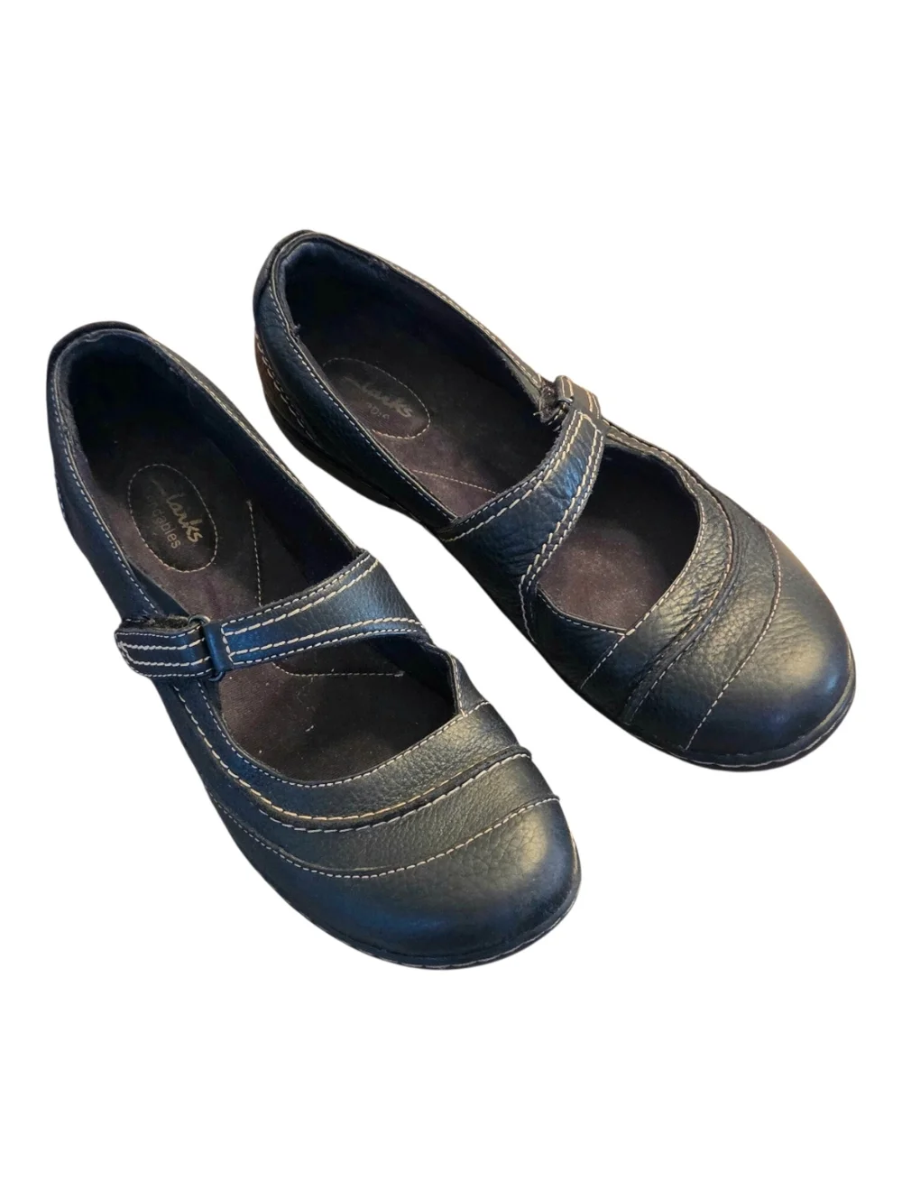 Clarks Women's Ashland Elayne Mary Jane Leather Black Tumbled 10M
